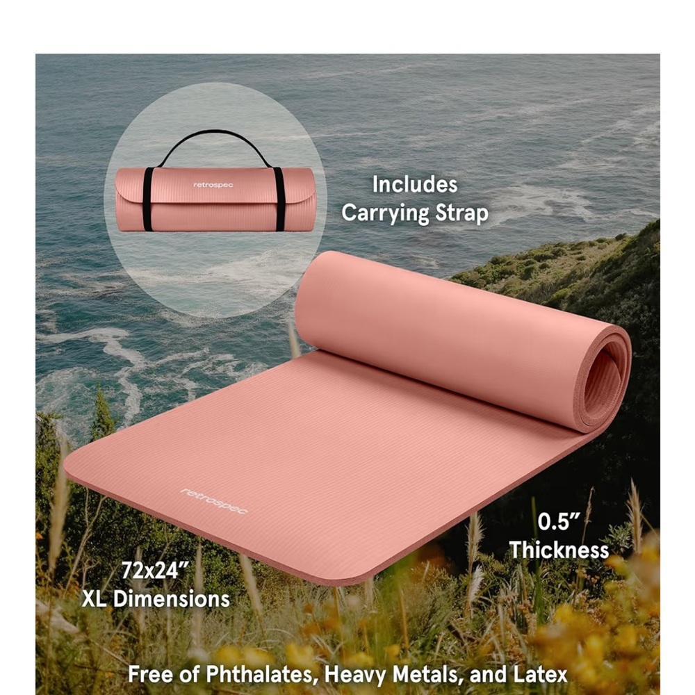Pink Yoga Mat with Carrying Strap